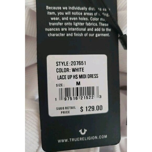 NWT $129 TRUE RELIGION WHITE LACE UP HS LOGO MIDI DRESS SZ MEDIUM - Picture 9 of 9